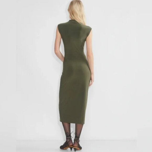 Aritzia Wilfred Botanist Dress in Dark Olive Green Size Large L Midi EUC - Picture 2 of 11